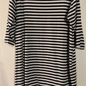 CJ Banks Black and White Striped Dress with Pink Embroidery Accents